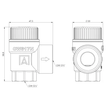 Запобіжний клапан AFRISO, MSW 10 бар 1/2"x3/4" ВВ