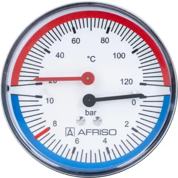 Термоманометр AFRISO, TM80 (80мм, 0-10 bar, 20-120°C), 1/4" аксиальный
